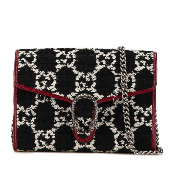 Gucci Handbags - Gucci GG Dionysus Chain Shoulder Wallet Black Red Tweed Leather